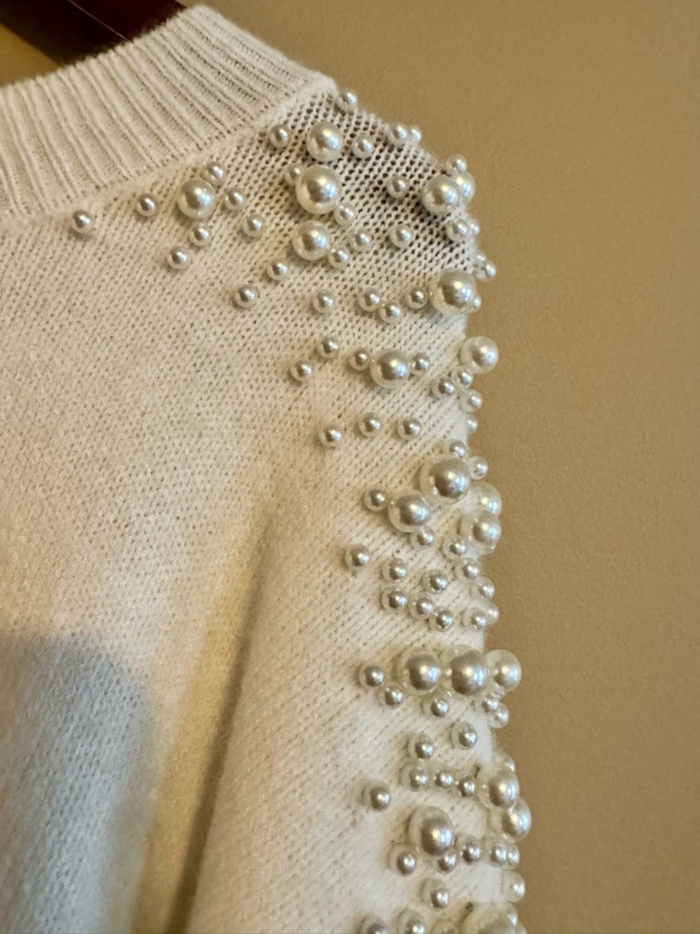 Pink Lily Ivory Pearl-Embellished Crewneck Sweater - Picture 3 of 4